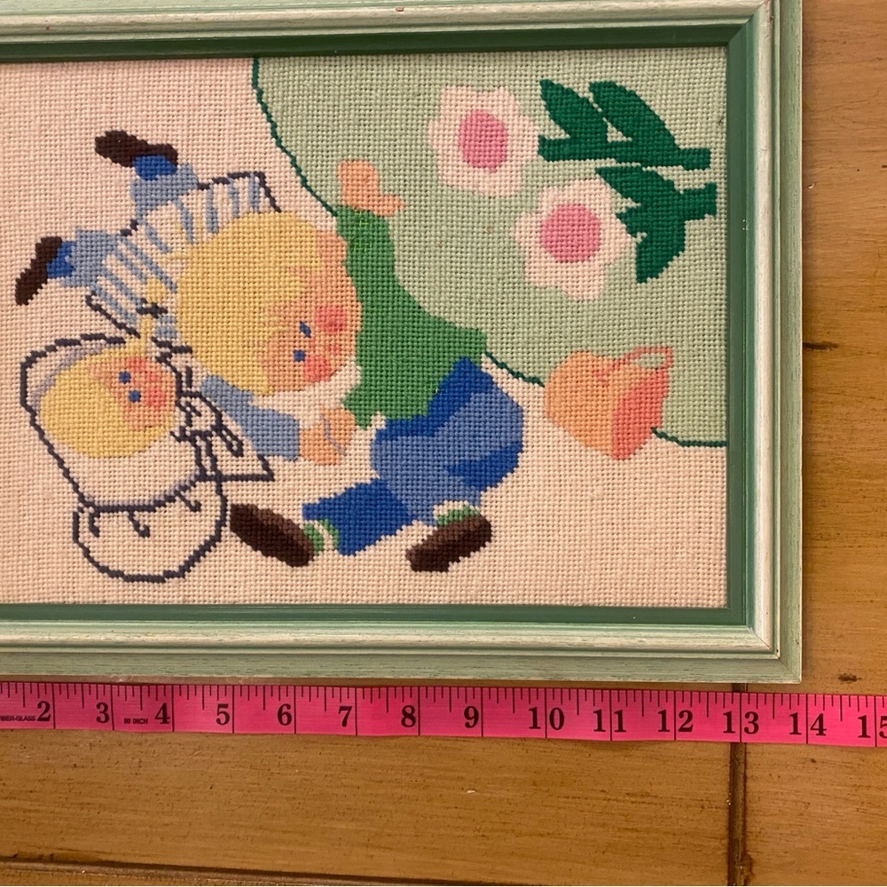 Needlepoint Homemade Framed Jack & Jill 9”x11” wall decor children nursery rhyme - Picture 14 of 14